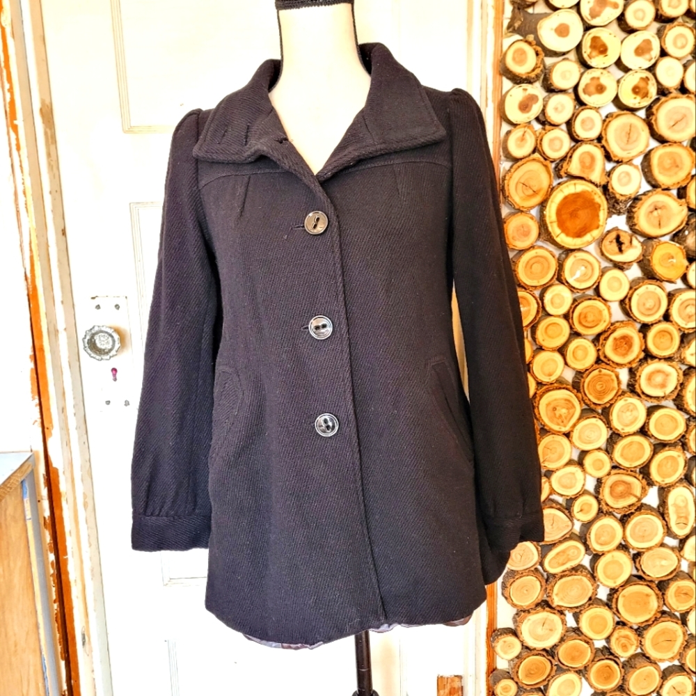 H&M Black Wool Blend Button-up Jacket Winter Coat Women's Size 6